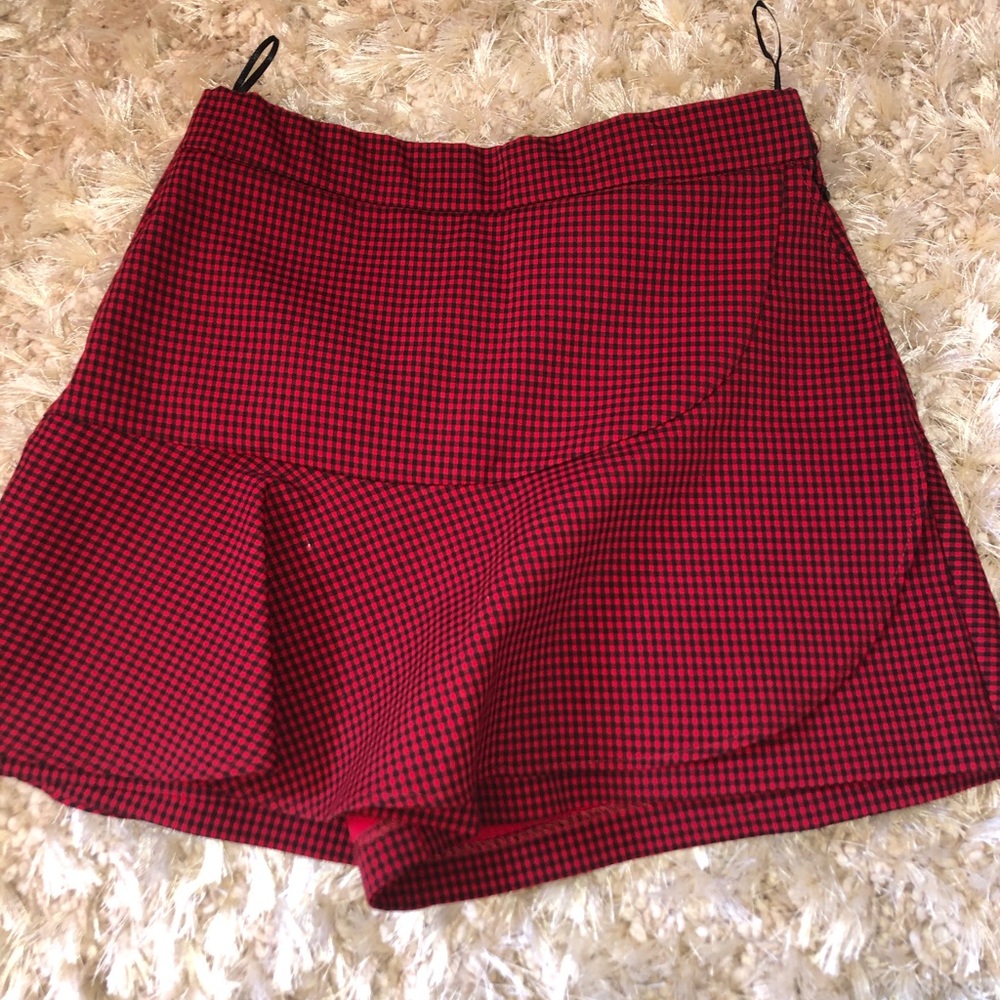 Zara red and black checkered ruffle skirt